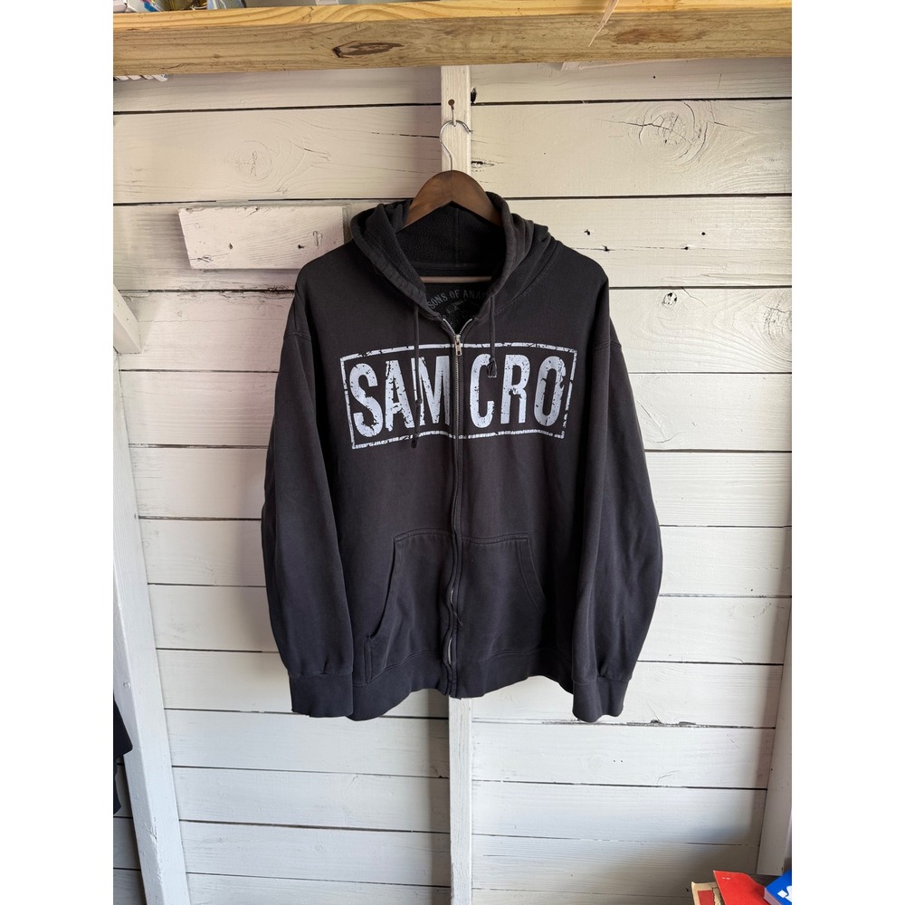 Sons of Anarchy SAMCRO Zip Up Hoodie Black Grim Reaper Graphic 3XL Distressed